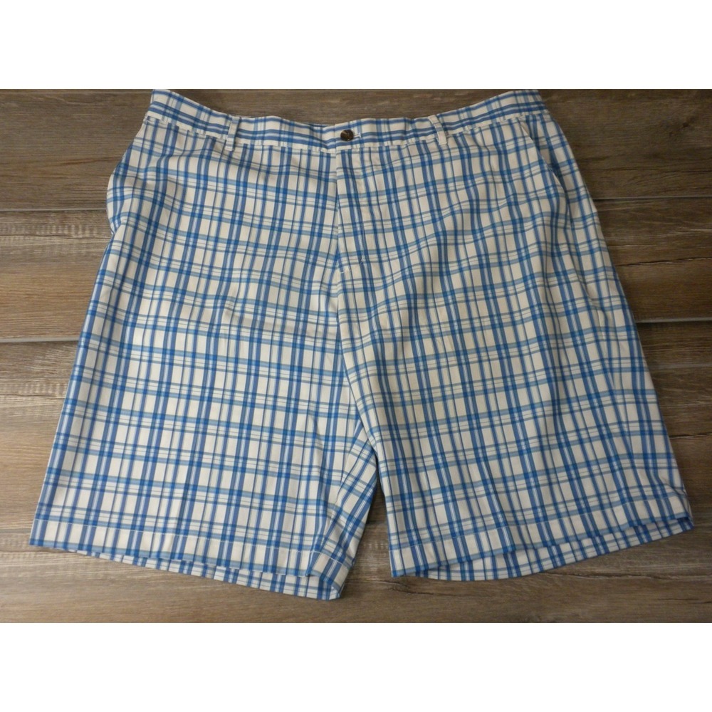 Adidas Golf Shorts Mens 42 Blue Green Plaid Flat Front Performance Stretch Wick